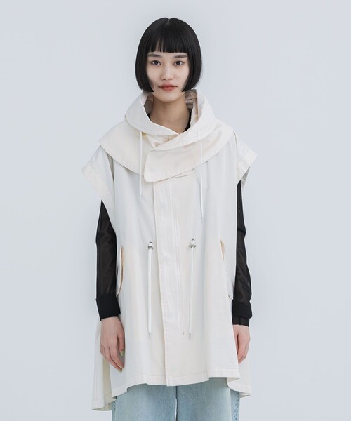 VACHEMENT（ヴァシュモン）の「【VACHEMENT/ヴァシュモン】60/2ギャバ製品染めフードジレ（ベスト・レディース・キナリ/オリーブ・FREE）」の13枚目の写真