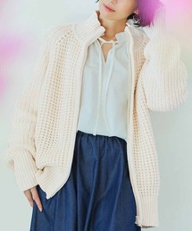 IEDIT | ＩＥＤＩＴ　ワッフル編み切り替えの綿混ニットジップアップブルゾン(ブルゾン)