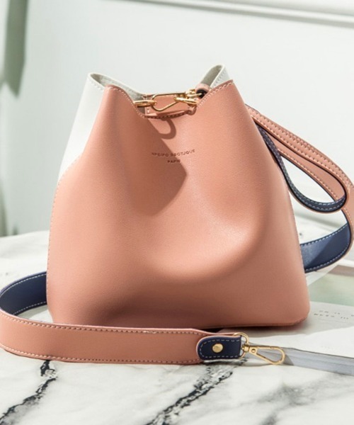 Miniministore(ミニミニストア)の「バケツバッグ レディース バイカラー(ショルダーバッグ・レディース・イエロー/ブラック/ライトグレー/ピンク/ベージュ/キャメル・FREE)」の1枚目の写真
