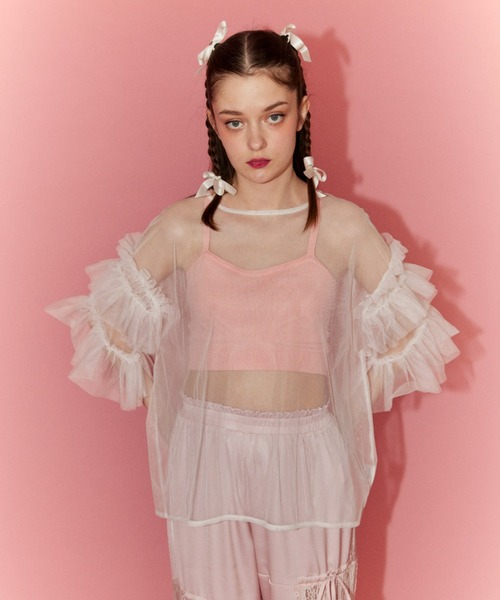 Candy Stripper（キャンディストリッパー）の「TULLE FRILL SLEEVE トップス（Tシャツ/カットソー・レディース・チャコール/ブラック/オフホワイト・2）」の5枚目の写真