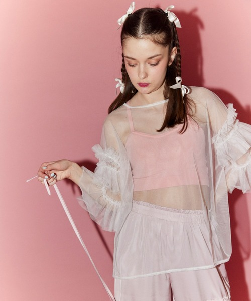 Candy Stripper（キャンディストリッパー）の「TULLE FRILL SLEEVE トップス（Tシャツ/カットソー・レディース・チャコール/ブラック/オフホワイト・2）」の9枚目の写真