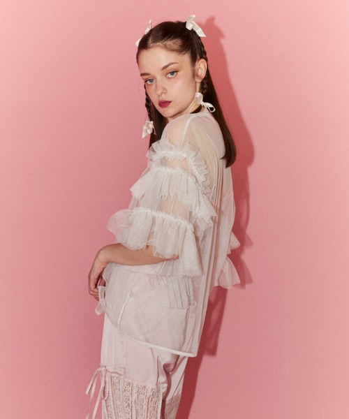 Candy Stripper（キャンディストリッパー）の「TULLE FRILL SLEEVE トップス（Tシャツ/カットソー・レディース・チャコール/ブラック/オフホワイト・2）」の10枚目の写真