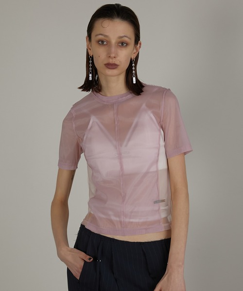 PRANK PROJECT(プランクプロジェクト)の「アウトシームシアートップ / Outseam Sheer Top(Tシャツ/カットソー・レディース・グレー/ピンク/ホワイト/ブラック・FREE)」の4枚目の写真