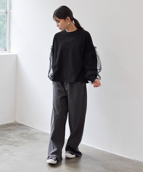 Meli rich(メリーリッチ)の「デニムワイドカーブパンツ(デニムパンツ・レディース・ブラック/ブルー系その他・MEDIUM/SMALL)」の13枚目の写真