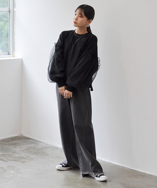 Meli rich(メリーリッチ)の「デニムワイドカーブパンツ(デニムパンツ・レディース・ブラック/ブルー系その他・MEDIUM/SMALL)」の14枚目の写真