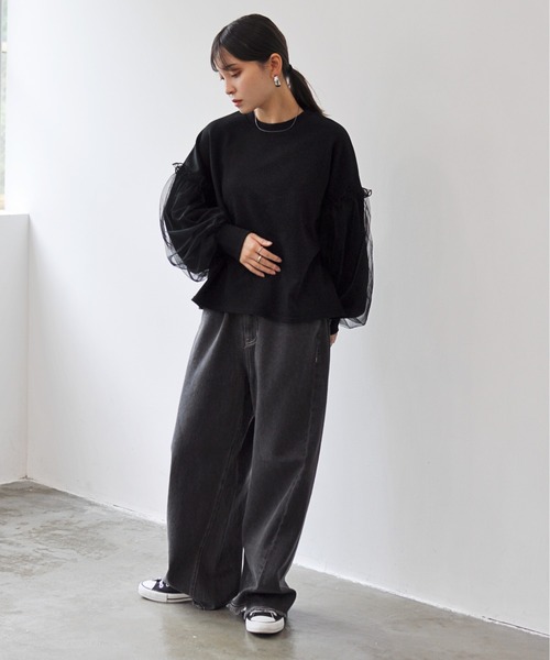 Meli rich(メリーリッチ)の「デニムワイドカーブパンツ(デニムパンツ・レディース・ブラック/ブルー系その他・MEDIUM/SMALL)」の15枚目の写真