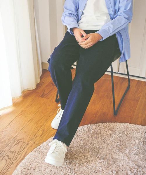 極美品！23区ストライプ パンツスーツ クリーニング済 ヨーロッパインポート生地 先染めストライプデニムライクパンツ /洗濯機で洗える(ガウチョ