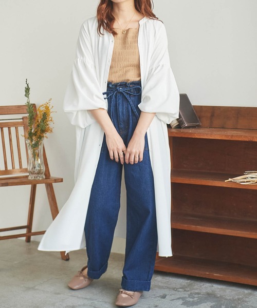mil（ミル）の「【150㎝前後の小柄さんサイズ】スリットシャツワンピース（シャツワンピース・レディース・オフホワイト/グリーン/ベージュ・XS/S）」の2枚目の写真