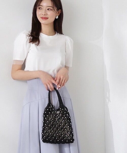 EDIT COLOGNE（エディットコロン）の「メタルビーズメッシュバッグ（ハンドバッグ・レディース・グレー/オフホワイト/ブラック・ﾌﾘ-）」の4枚目の写真