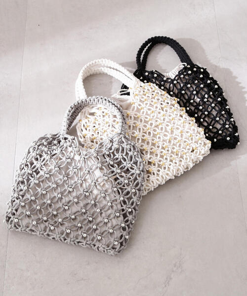 EDIT COLOGNE（エディットコロン）の「メタルビーズメッシュバッグ（ハンドバッグ・レディース・グレー/オフホワイト/ブラック・ﾌﾘ-）」の7枚目の写真