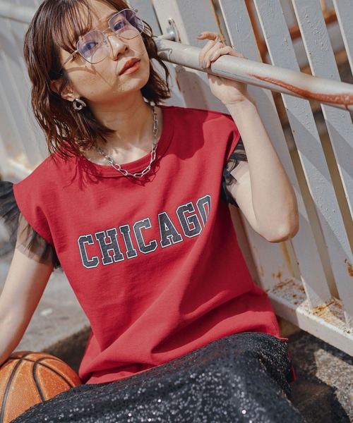 NBA（エヌビーエー）の「【NBA】別注/フリルチュールスリーブロゴTシャツ（Tシャツ/カットソー・レディース・レッド/ブラック・FREE）」の8枚目の写真