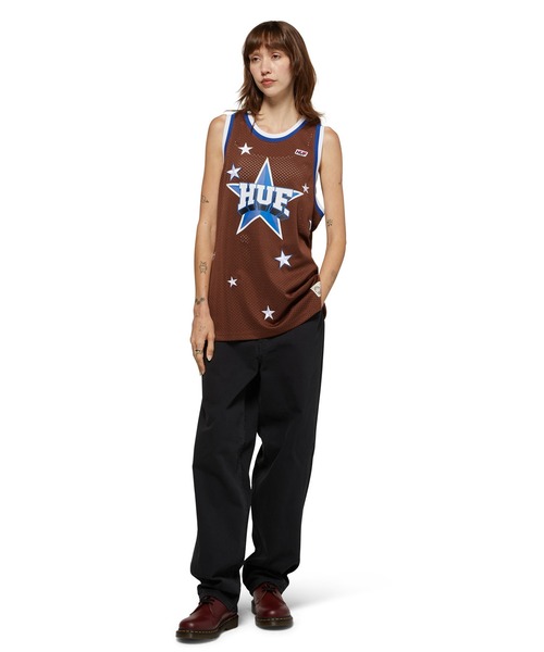 HUF(ハフ)の「ALL STAR BASKETBALL JERSEY / HUF ハフ バスケットボール ジャージ(タンクトップ・メンズ・ブラウン・SMALL/XX-LARGE/X-LARGE/LARGE/MEDIUM)」の4枚目の写真