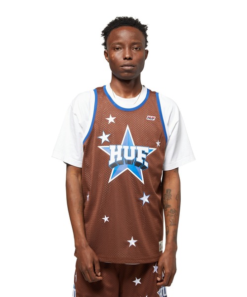 HUF(ハフ)の「ALL STAR BASKETBALL JERSEY / HUF ハフ バスケットボール ジャージ(タンクトップ・メンズ・ブラウン・SMALL/XX-LARGE/X-LARGE/LARGE/MEDIUM)」の2枚目の写真