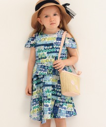 フラワーベジタブルボーダープリントオフショルダーワンピース