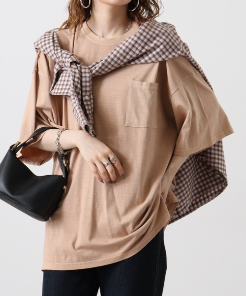 FUNALIVE（ファンアライブ）の「Pigmented oversized pocket T-shirt / ピグメント加工オーバーサイズポケット付きTシャツ unisex（Tシャツ/カットソー・メンズ・グリーン/チャコール/ブラック/パープル/ネイビー/ベージュ・L/M/XL）」の14枚目の写真