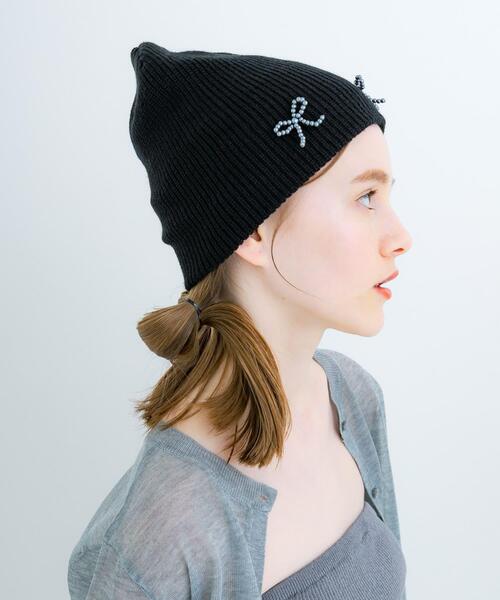 SMELLY（スメリー）の「リボンニットワッチ（ニットキャップ/ビーニー・レディース・グレー/ブラック・-）」の6枚目の写真