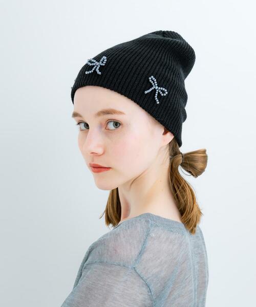 SMELLY（スメリー）の「リボンニットワッチ（ニットキャップ/ビーニー・レディース・グレー/ブラック・-）」の7枚目の写真