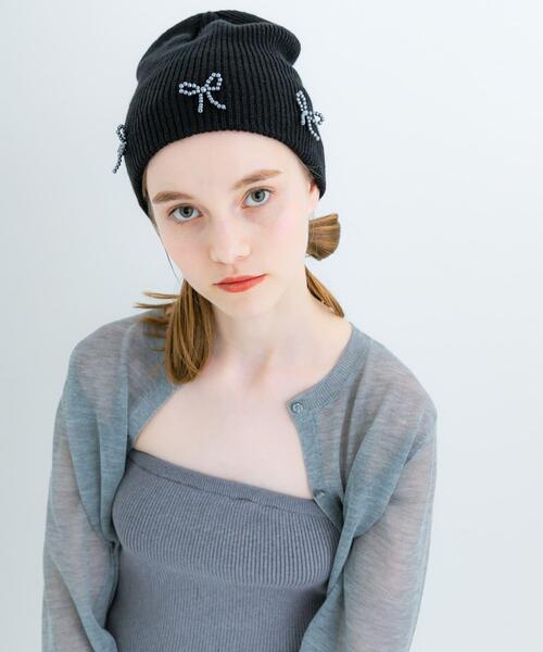 SMELLY（スメリー）の「リボンニットワッチ（ニットキャップ/ビーニー・レディース・グレー/ブラック・-）」の8枚目の写真
