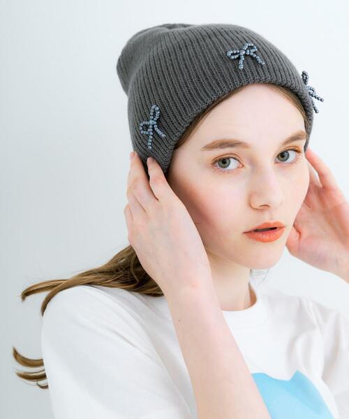 SMELLY（スメリー）の「リボンニットワッチ（ニットキャップ/ビーニー・レディース・グレー/ブラック・-）」の14枚目の写真