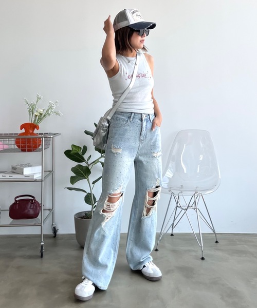 SHAGGIE（シャギー）の「【カップ付き】サイドシャーリングラメタンクアメスリ（タンクトップ・レディース・シルバー/ブラック/グリーン・FREE）」の6枚目の写真