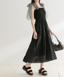 OLIVE des OLIVE | チュールリボン付きシャーリングキャミワンピ　1041090260(ワンピース)