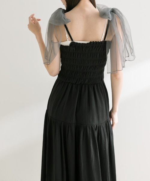 OLIVE des OLIVE（オリーブデオリーブ）の「チュールリボン付きシャーリングキャミワンピ（ワンピース・レディース・ブラック/オフホワイト/ラベンダー/チェック・SMALL/MEDIUM）」の12枚目の写真