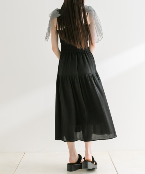 OLIVE des OLIVE（オリーブデオリーブ）の「チュールリボン付きシャーリングキャミワンピ（ワンピース・レディース・ブラック/オフホワイト/ラベンダー/チェック・SMALL/MEDIUM）」の14枚目の写真