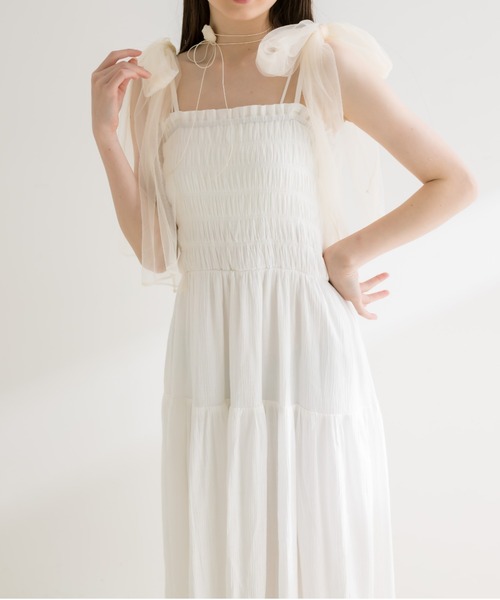 OLIVE des OLIVE（オリーブデオリーブ）の「チュールリボン付きシャーリングキャミワンピ（ワンピース・レディース・ブラック/オフホワイト/ラベンダー/チェック・SMALL/MEDIUM）」の15枚目の写真