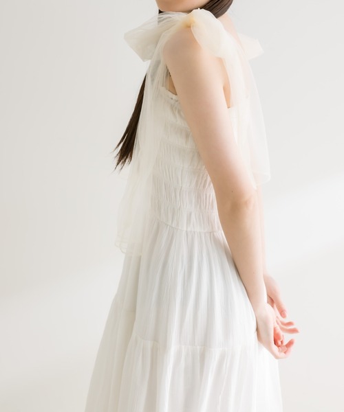 OLIVE des OLIVE（オリーブデオリーブ）の「チュールリボン付きシャーリングキャミワンピ（ワンピース・レディース・ブラック/オフホワイト/ラベンダー/チェック・SMALL/MEDIUM）」の16枚目の写真