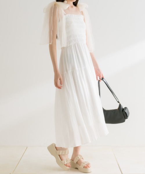 OLIVE des OLIVE（オリーブデオリーブ）の「チュールリボン付きシャーリングキャミワンピ（ワンピース・レディース・ブラック/オフホワイト/ラベンダー/チェック・SMALL/MEDIUM）」の18枚目の写真