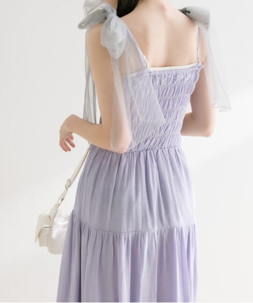 OLIVE des OLIVE（オリーブデオリーブ）の「チュールリボン付きシャーリングキャミワンピ（ワンピース・レディース・ブラック/オフホワイト/ラベンダー/チェック・SMALL/MEDIUM）」の21枚目の写真