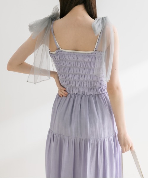 OLIVE des OLIVE（オリーブデオリーブ）の「チュールリボン付きシャーリングキャミワンピ（ワンピース・レディース・ブラック/オフホワイト/ラベンダー/チェック・SMALL/MEDIUM）」の22枚目の写真