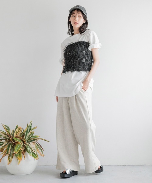 LOWRYS FARM（ローリーズファーム）の「スウェットワイドパンツ　127528（スウェットパンツ・レディース・グレー/チャコールグレー/アイボリー・FREE）」の8枚目の写真