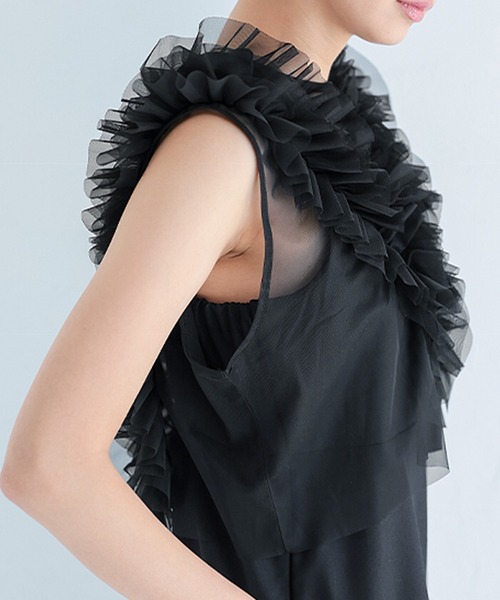 itto...(イット)の「贅沢フリルシアーベスト+オールインワンセットアップ(パンツドレス・レディース・ブラック・M)」の19枚目の写真
