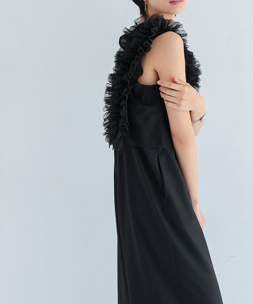 itto...(イット)の「贅沢フリルシアーベスト+オールインワンセットアップ(パンツドレス・レディース・ブラック・M)」の12枚目の写真