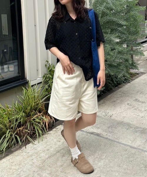 nemne store(ネンネストア)の「《低身長サイズあり》配色ステッチハーフパンツ(その他パンツ・レディース・アイボリー/ブラウン・MEDIUM/SMALL)」の9枚目の写真