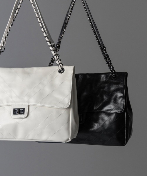 DUNE LONDON★フェイクレザー チェーン ショルダーバッグ★黒★ 3color 】2WAY チェーンフェイクレザーフラップショルダー