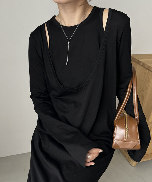 CAPRICIEUX LE'MAGE（カプリシューレマージュ）の「【低身長サイズあり】2SET Uネックワンピース（ワンピース・レディース・ブラック/ブラウン/ベージュ・FREE/PS）」の10枚目の写真