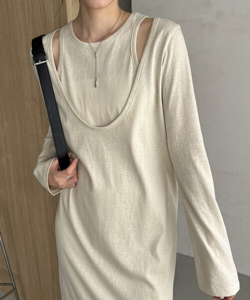 CAPRICIEUX LE'MAGE（カプリシューレマージュ）の「【低身長サイズあり】2SET Uネックワンピース（ワンピース・レディース・ブラック/ブラウン/ベージュ・FREE/PS）」の18枚目の写真