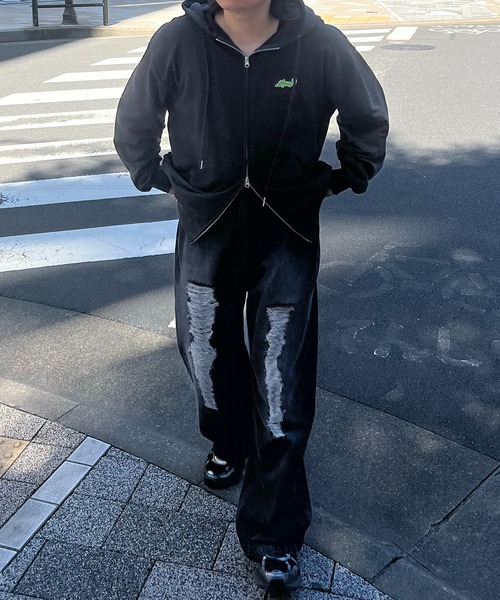 Labordi（ラボード）の「ワンポイントロゴ刺繍 ビッグシルエット ダブルジップアップパーカー フーディー（パーカー・メンズ・チャコールグレー/アッシュグレー/ブラック・M/L）」の6枚目の写真