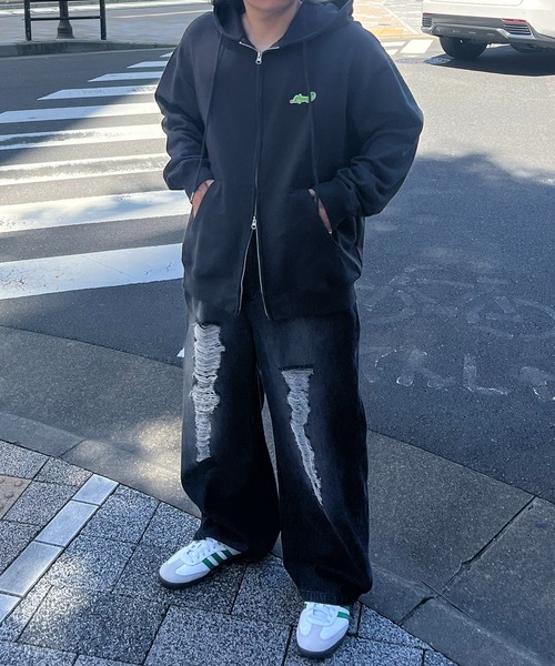 Labordi（ラボード）の「ワンポイントロゴ刺繍 ビッグシルエット ダブルジップアップパーカー フーディー（パーカー・メンズ・チャコールグレー/アッシュグレー/ブラック・M/L）」の11枚目の写真