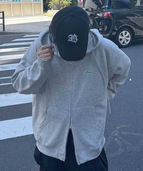 セール】ワンポイントロゴ刺繍 ビッグシルエット ダブルジップアップ