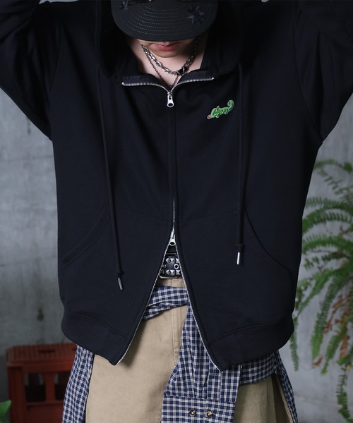 セール】ワンポイントロゴ刺繍 ビッグシルエット ダブルジップアップ