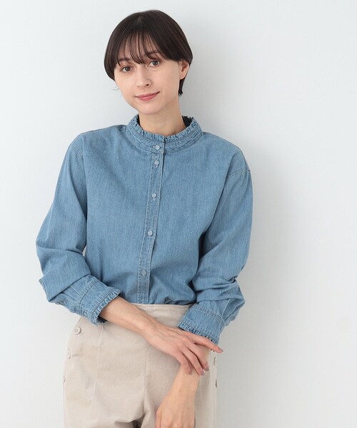 Dessin / デッサン 【洗える】フリルネックシャツ（XS〜L） 洗える】フリルネックシャツ（XS～L）（シャツ・ブラウス