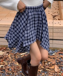 アシメリボンデザインチェック柄ショートスカート