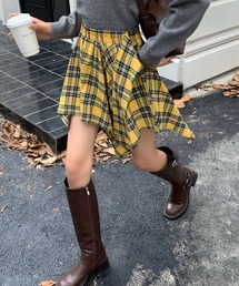 アシメリボンデザインチェック柄ショートスカート