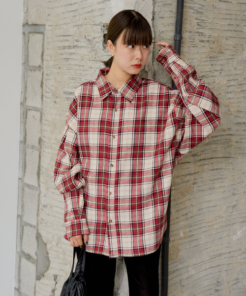 WHIMSIC(ウィムジック)の「【UNISEX】フランネルチェックレギュラーカラーシャツ(シャツ/ブラウス・メンズ・ブラック/ブラウン/グリーン/レッド・FREE)」の4枚目の写真