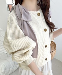 mily bilet | 【mily bilet】あざとかわいい♪肩シフォンリボンマルチウェイニットカーディガン(ショート丈)(カーディガン/ボレロ)