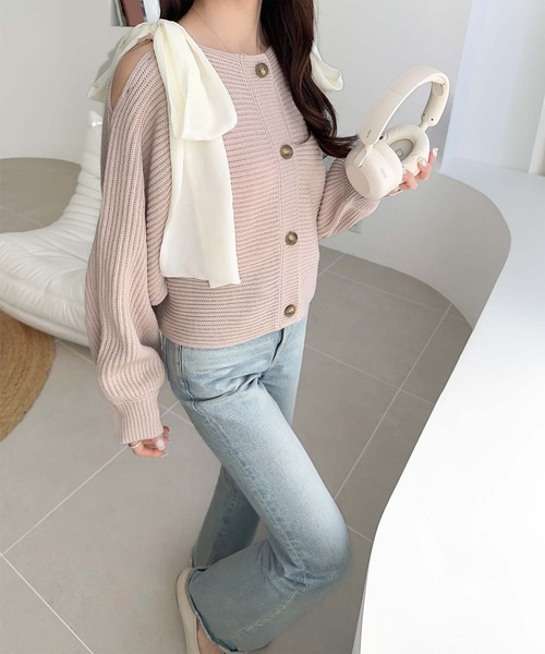 mily bilet（ミウィビレット）の「【mily bilet】あざとかわいい♪肩シフォンリボンマルチウェイニットカーディガン(ショート丈)（カーディガン/ボレロ・レディース・チャコールグレー/アイボリー/ピンク・LARGE/MEDIUM/SMALL/X-LARGE）」の19枚目の写真