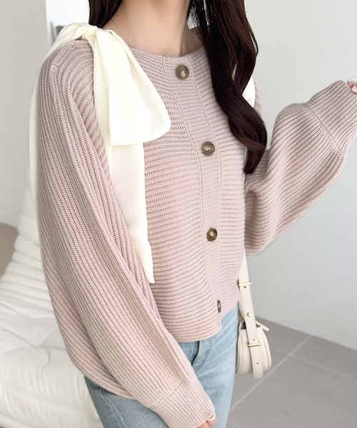 mily bilet（ミウィビレット）の「【mily bilet】あざとかわいい♪肩シフォンリボンマルチウェイニットカーディガン(ショート丈)（カーディガン/ボレロ・レディース・チャコールグレー/アイボリー/ピンク・LARGE/MEDIUM/SMALL/X-LARGE）」の16枚目の写真